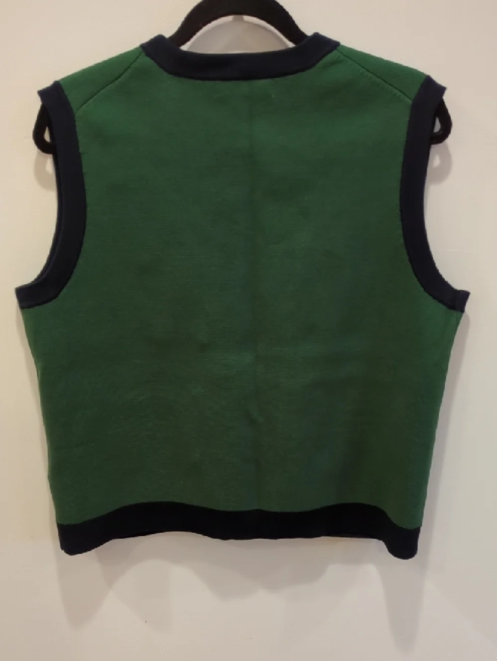 Boden Green Cotton Vest with Navy Trim and Gold Buttons Size Large Academia Prep - Picture 6 of 6